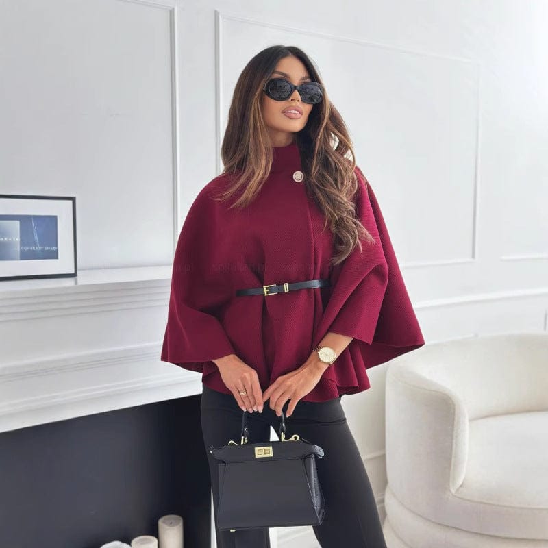 Elegant Women's Wool Cape Coat with Belt