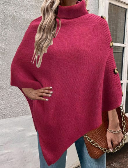 Women's Knitted Poncho High Collar Elegant Design