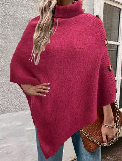 Women's Knitted Poncho High Collar Elegant Design