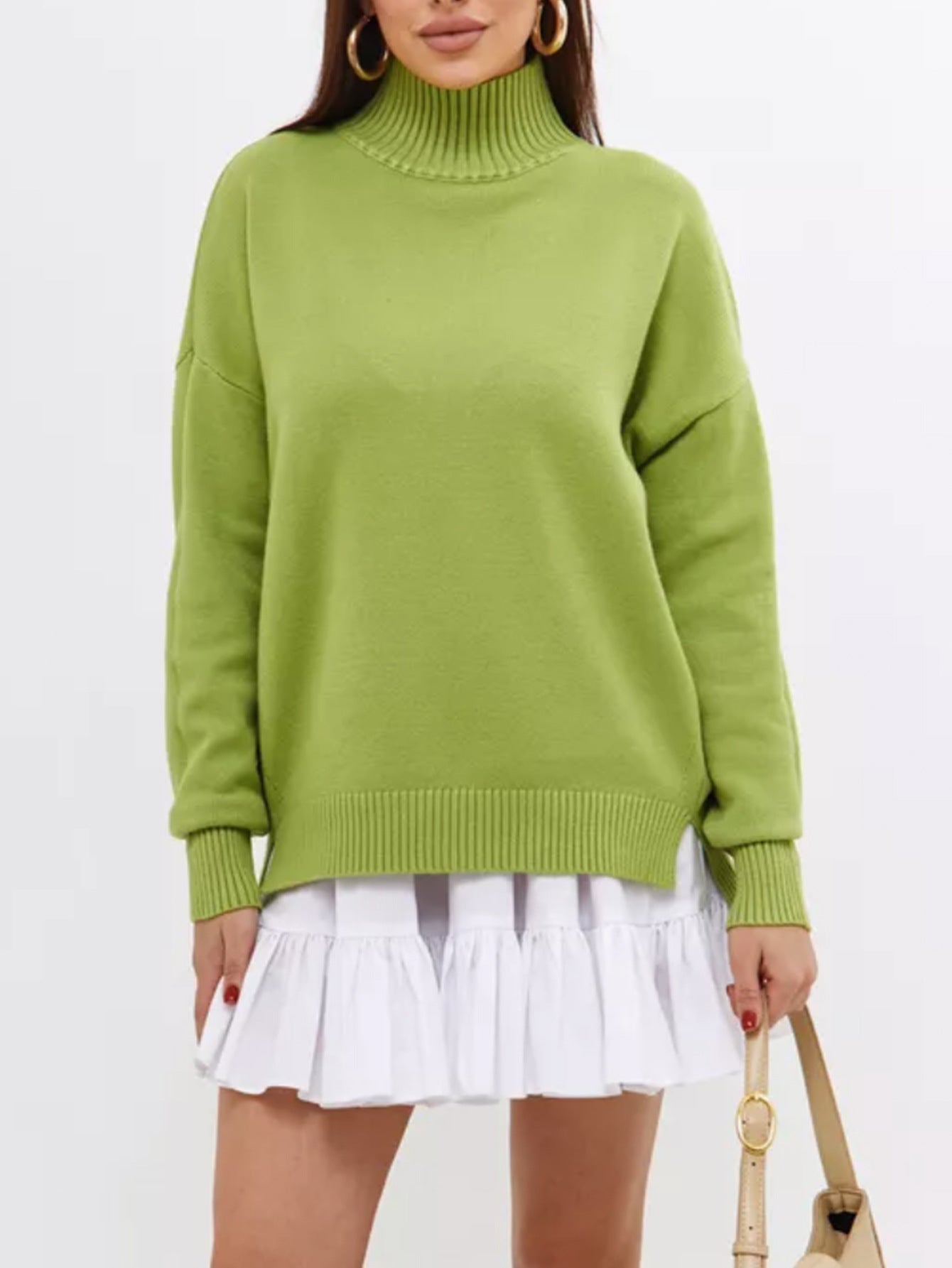 Oversized Ribbed Semi-High Collar Sweater