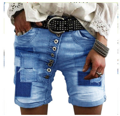 Women's Fashion Distressed Denim Shorts with Pockets