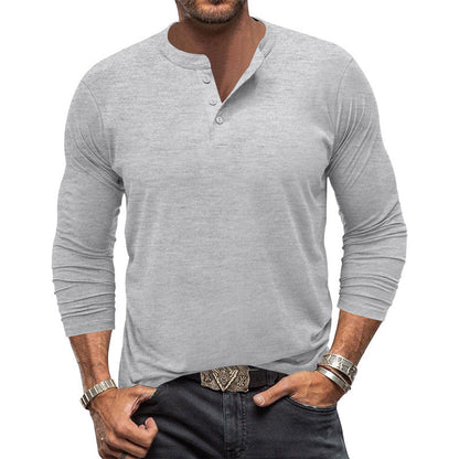 Men's Long-Sleeve T-Shirt with Elegant Button Placket