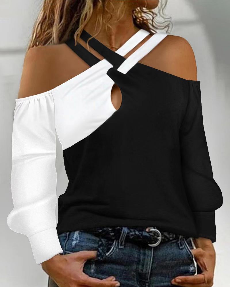 Damen Top Asymmetrisch Offene Schultern Trendy - IdealeKleiden