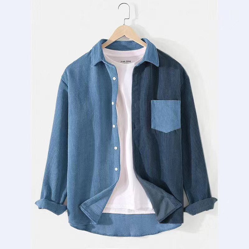 Men's Corduroy Shirt with Textured Look Chest Pocket