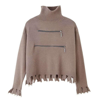 Damen Pullover Modern Asymmetrisch Fransig