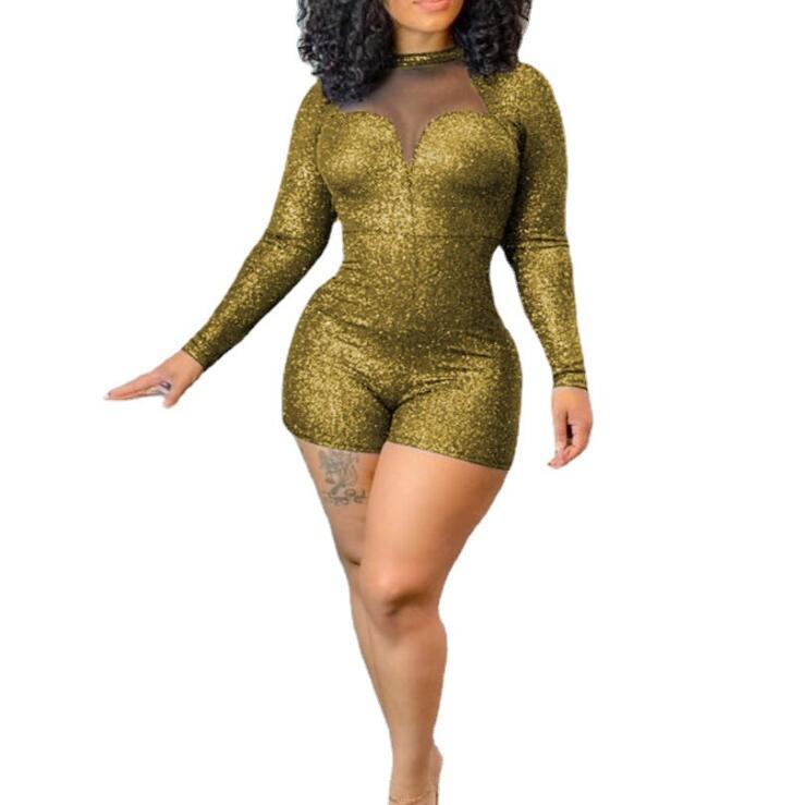 Women's Glitter Jumpsuit with Sheer Cutouts Evening Dress