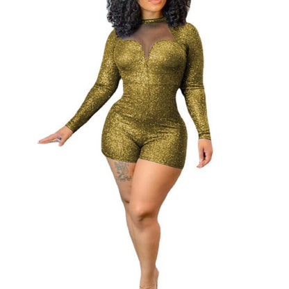 Women's Glitter Jumpsuit with Sheer Cutouts Evening Dress