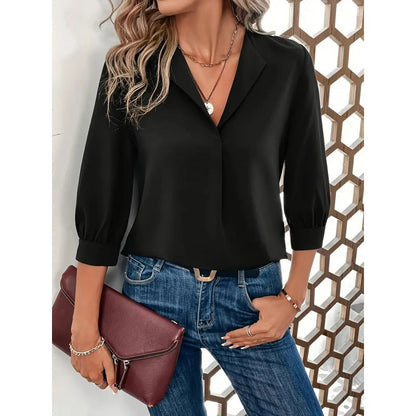 Women's Blouse Elegant Design V-Neck 3/4 Sleeve