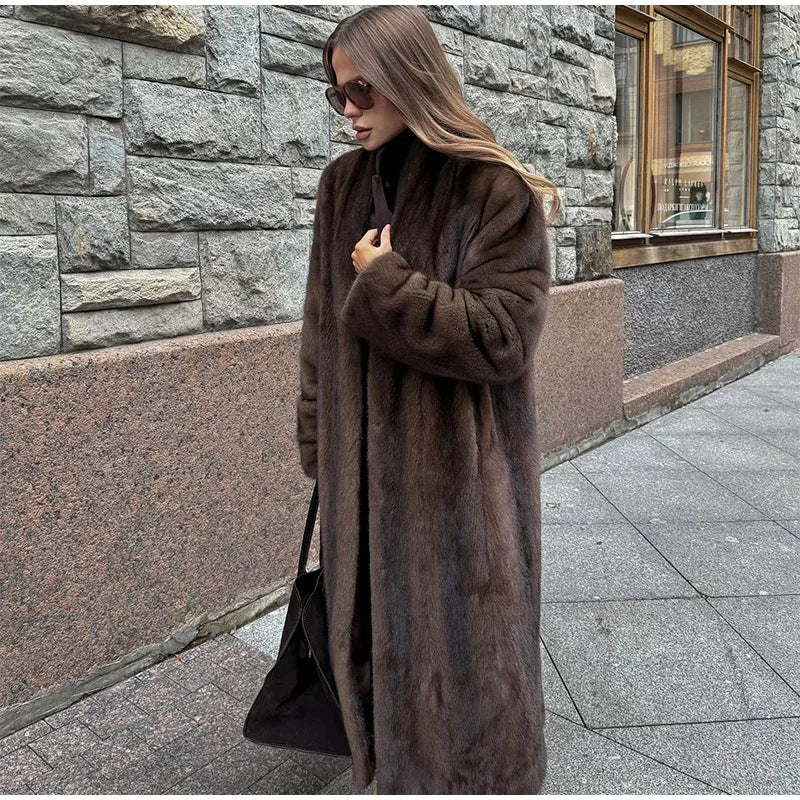 Women's Faux Fur Coat Elegant Design Wide Dress