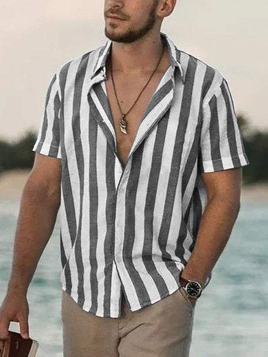 Herren Kurzarmhemd Streifen Modern Relaxed Fit - IdealeKleiden