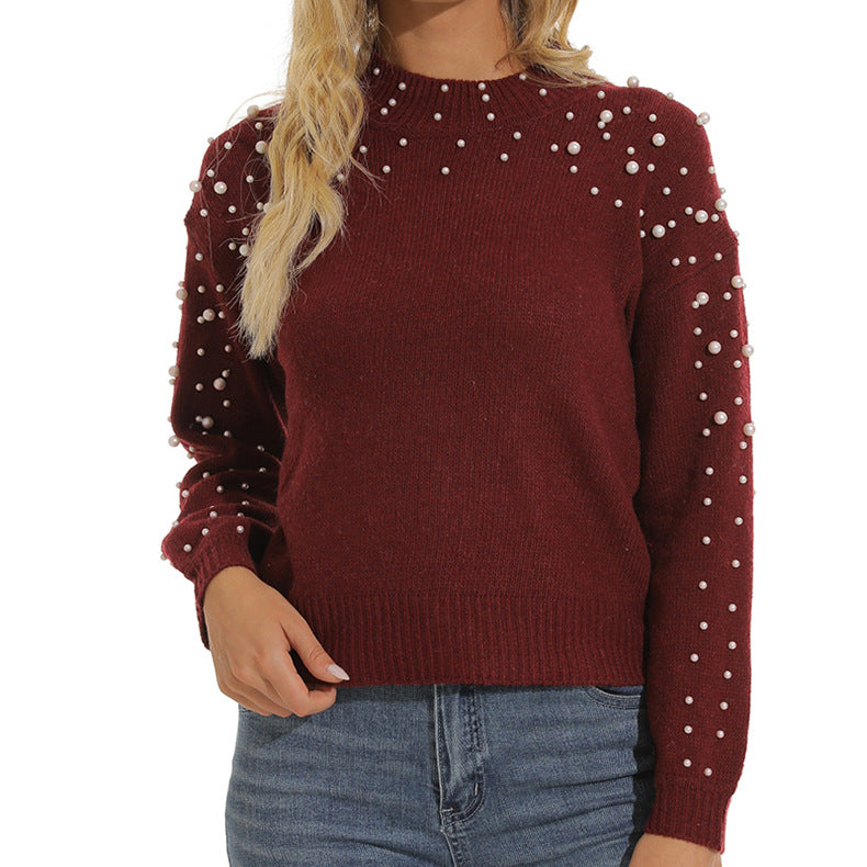 Women's Sweater Soft Textured Look Beaded Embellishment