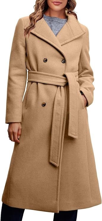 Women's Elegant Double-Breasted Coat with Belt Detail
