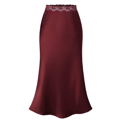 Elegant Women's Skirt Satin Lace Chic Long