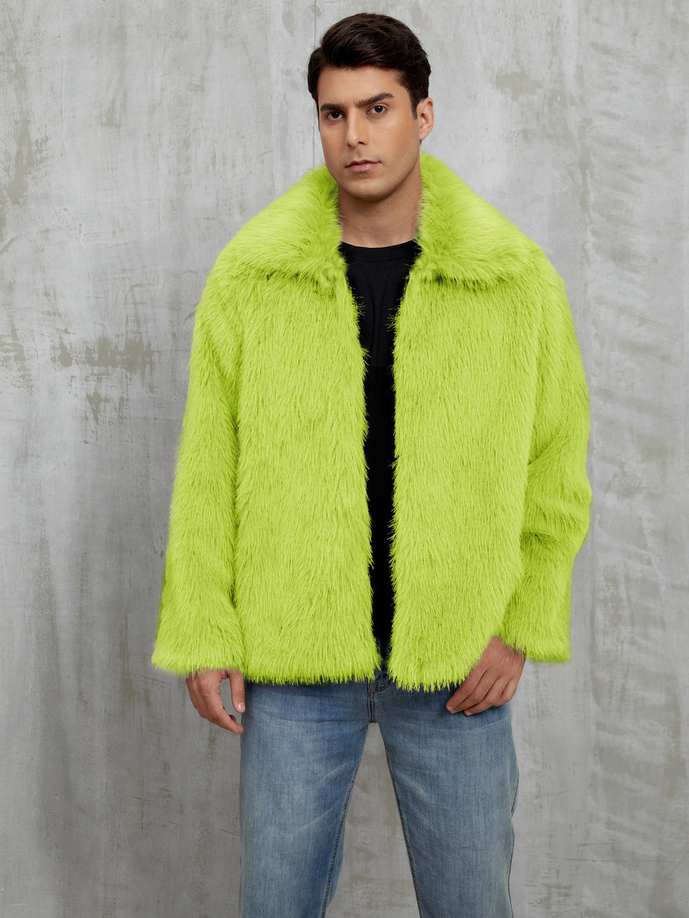 Men's Faux Fur Coat Soft with Wide Collar