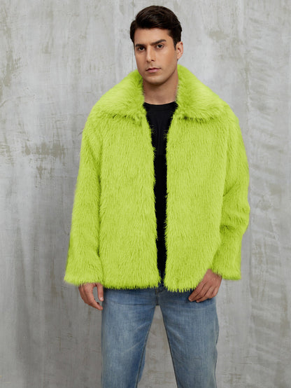 Men's Faux Fur Coat Soft with Wide Collar