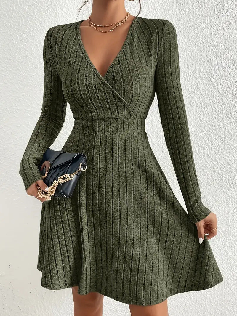 Women's Wrap Dress Long Sleeve Textured Look