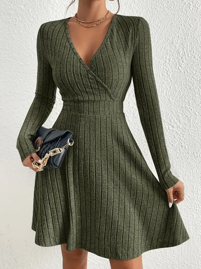 Women's Wrap Dress Long Sleeve Textured Look