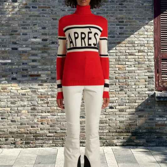 Damen Strickpullover Hochkragen Trendig Schriftzug - IdealeKleiden