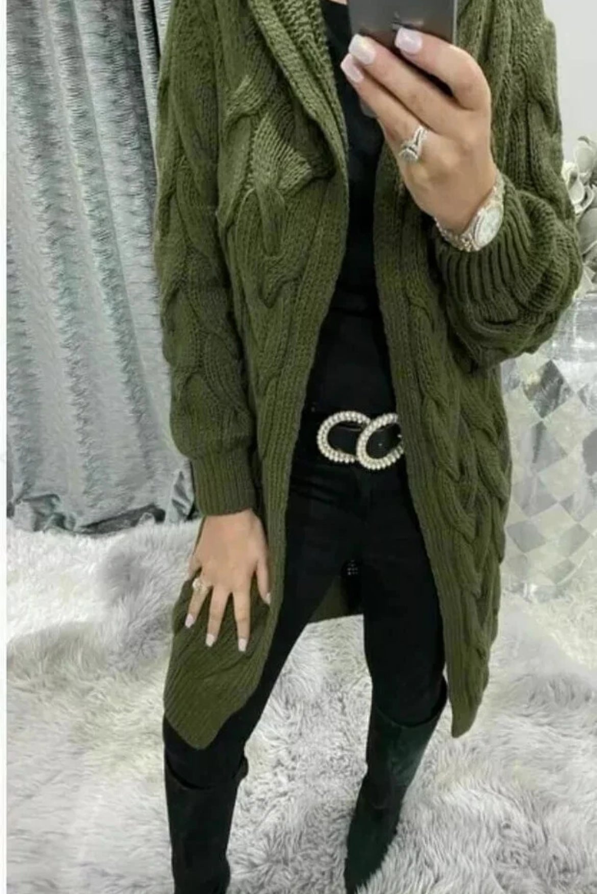 Women's Long Cable Knit Cardigan Elegant Design