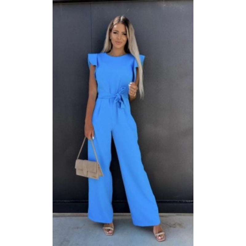 Women's Elegant Wide-Leg Ruffle Sleeve Jumpsuit