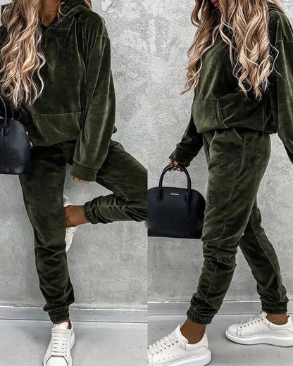 Women's Tracksuit Microfiber Hood Pockets Activewear