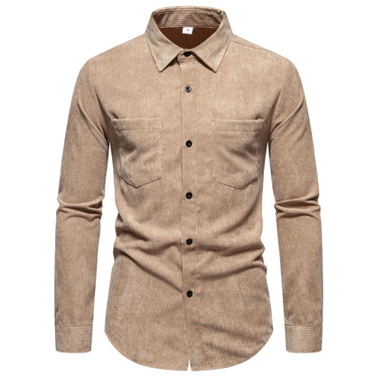 Men's Corduroy Shirt Classic Elegant Chest Pocket