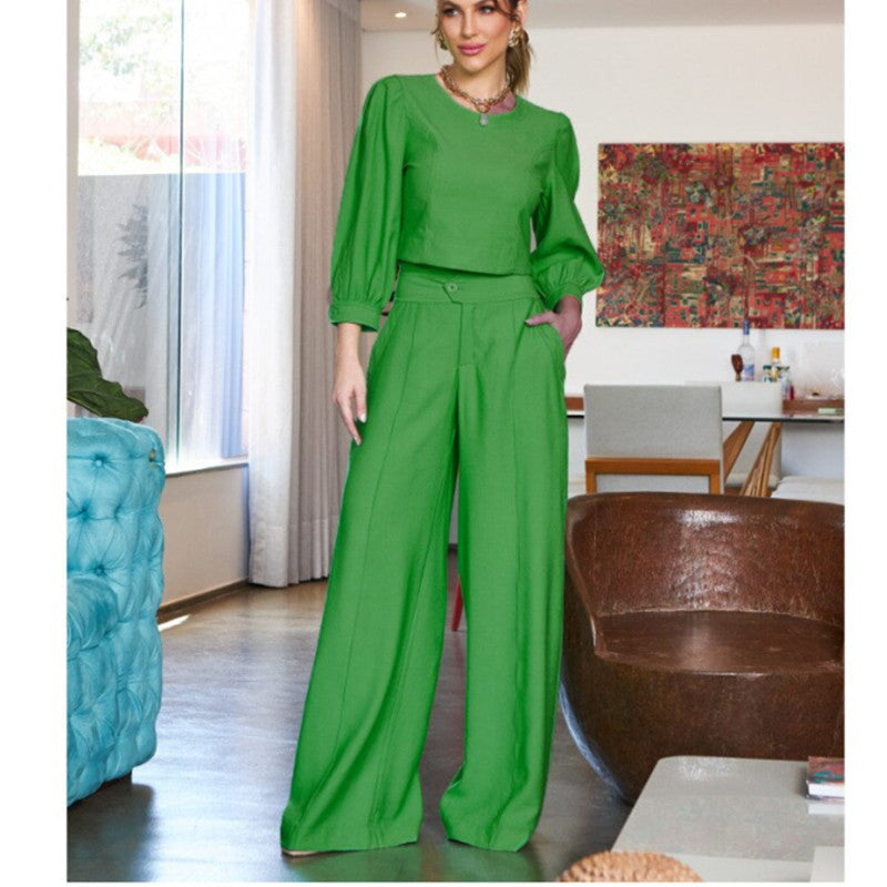 Women's Chic Two-Piece Set Blouse Trousers