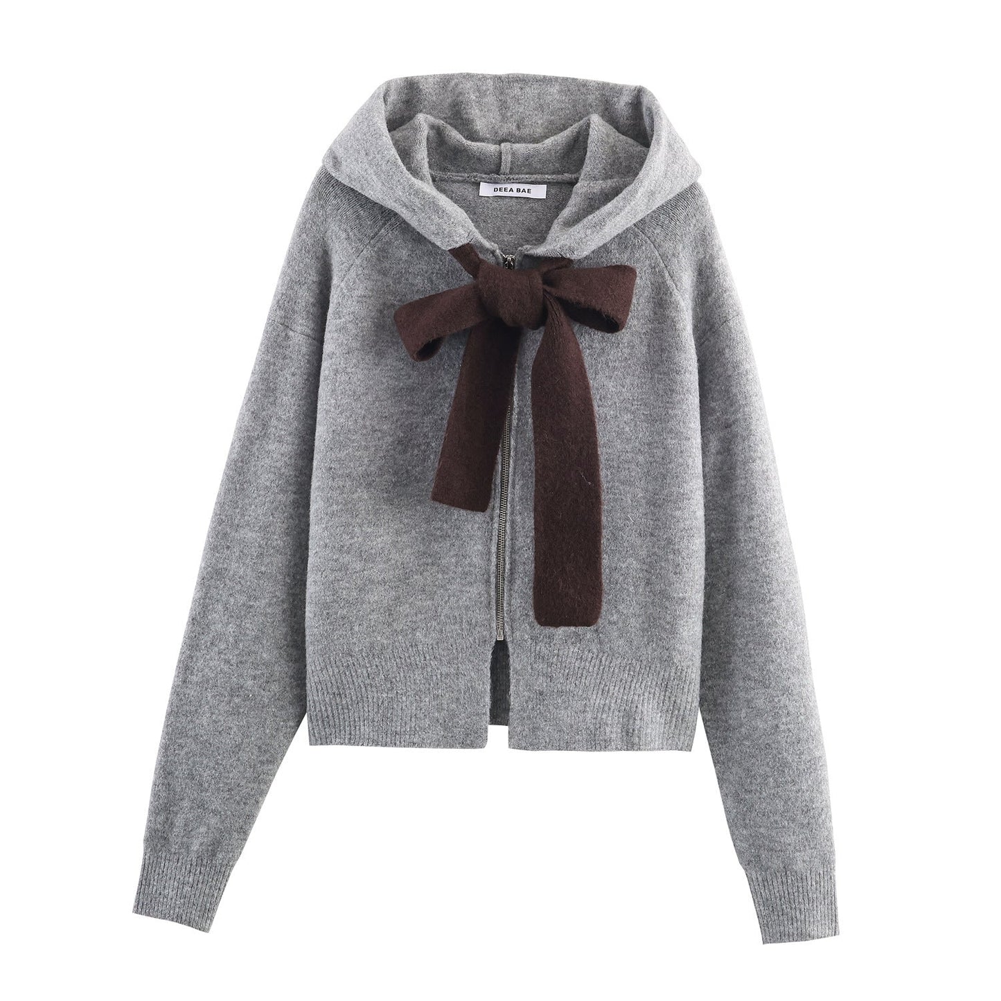 Women's Cardigan Hood Bow Closure Elegant Design