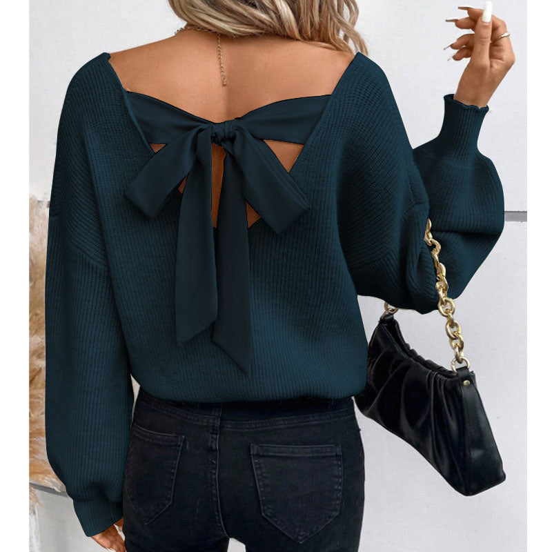 Women's Sweater with Chic Bow Neckline