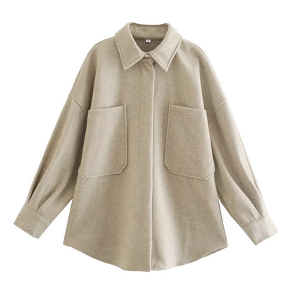 Women's Oversized Wool Jacket with Pockets and Chic Design