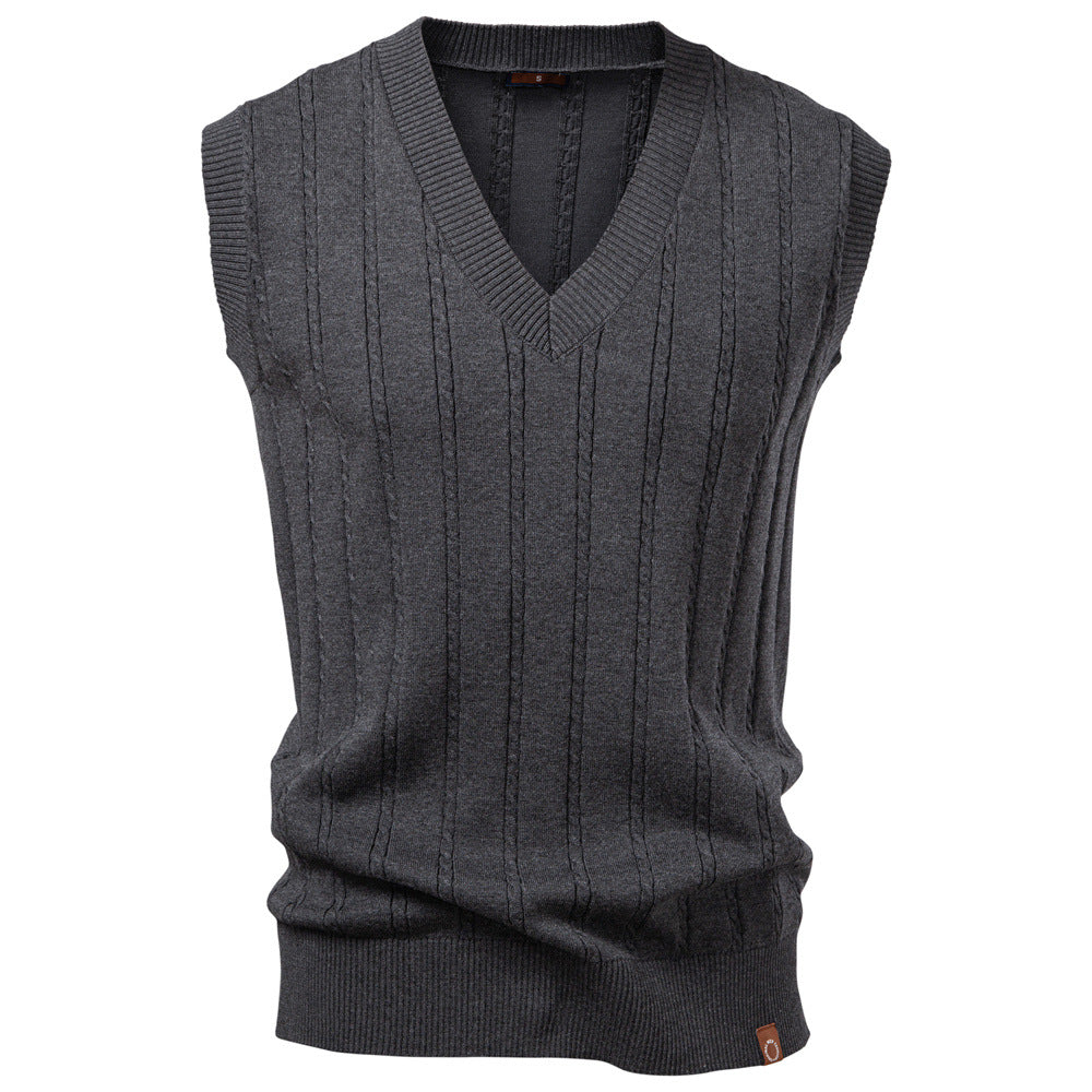 Men's Knitted Vest Sleeveless V-Neck Cable Knit Elegance