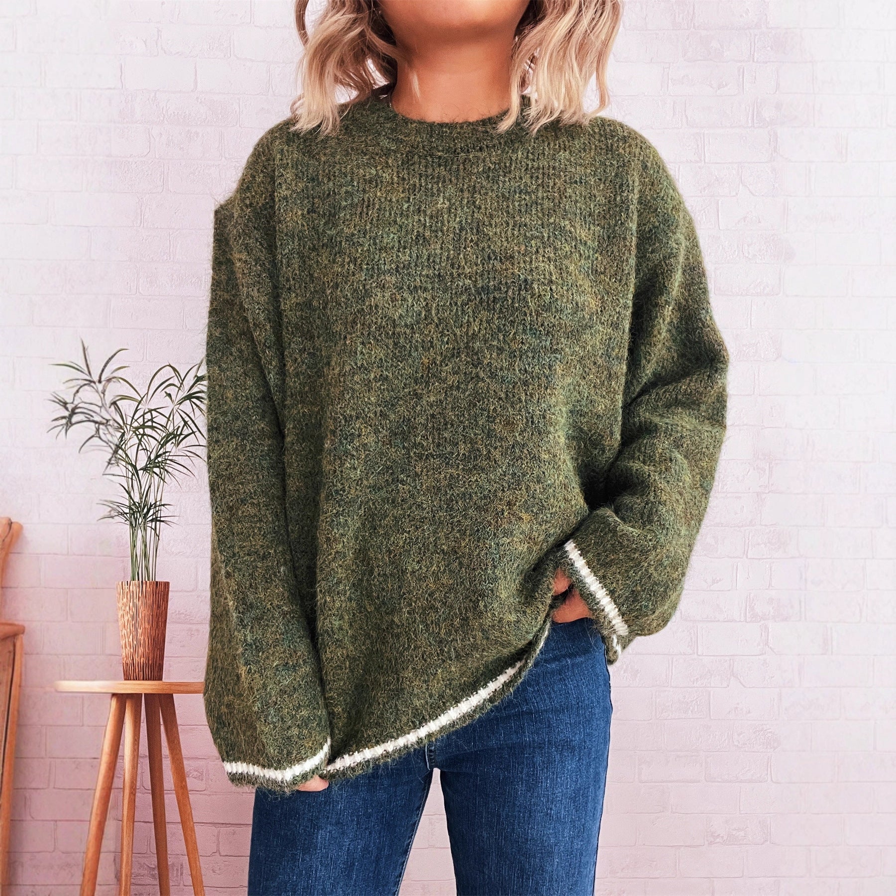 Damen Pullover Lässig Blockfarben Bequem - IdealeKleiden