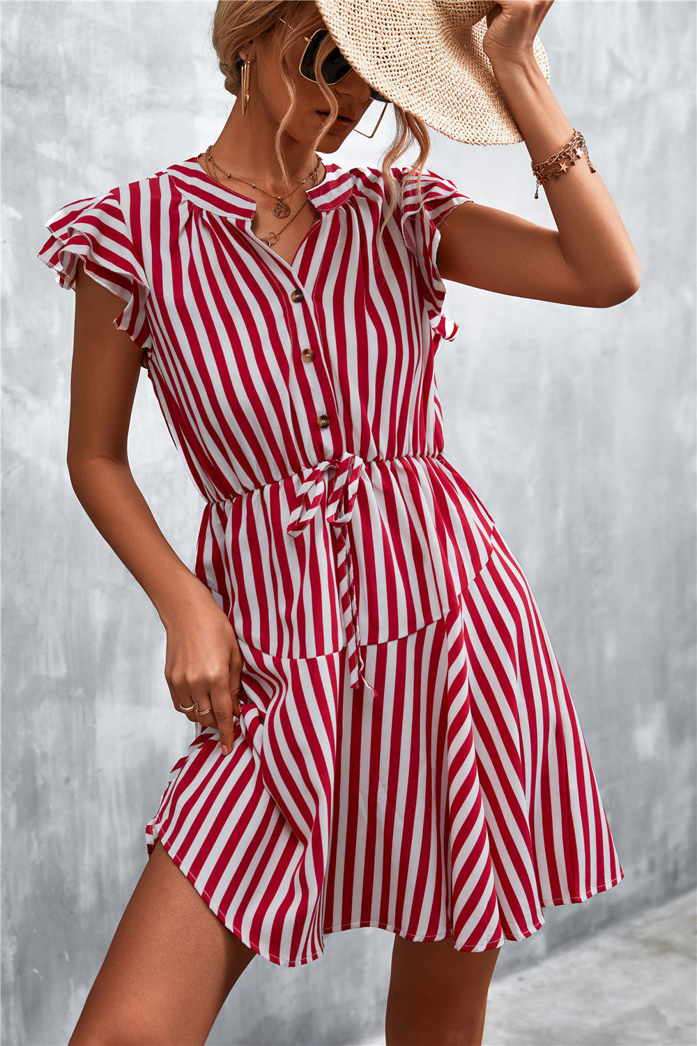 Women's Summer Dress Striped Pattern Elegant Ruffles