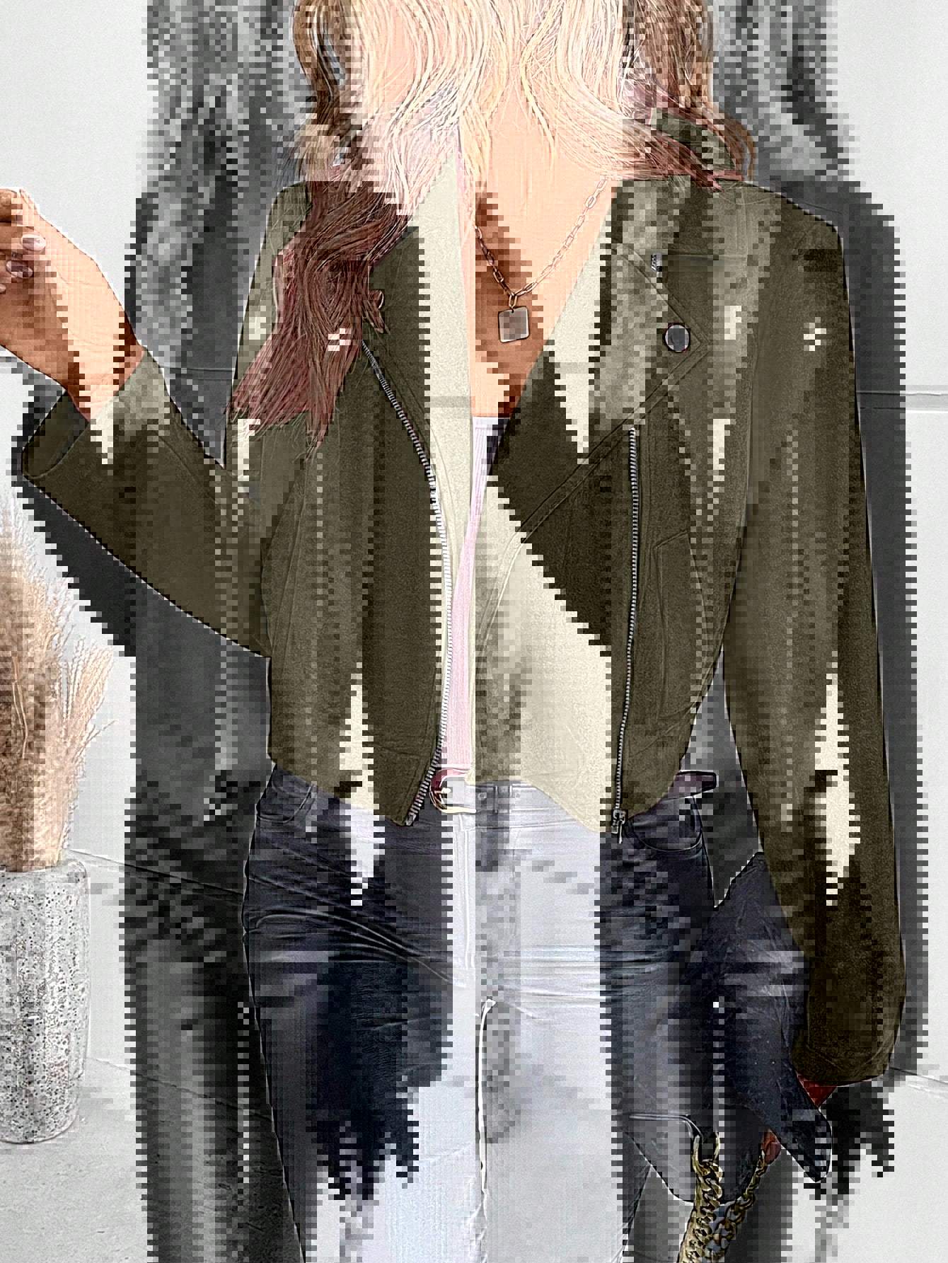 Women's Leather Biker Jacket Asymmetrical Elegant