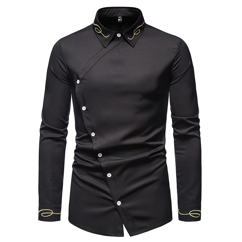 Herren Hemd Elegant Langarm Asymmetrisch Knöpfe
