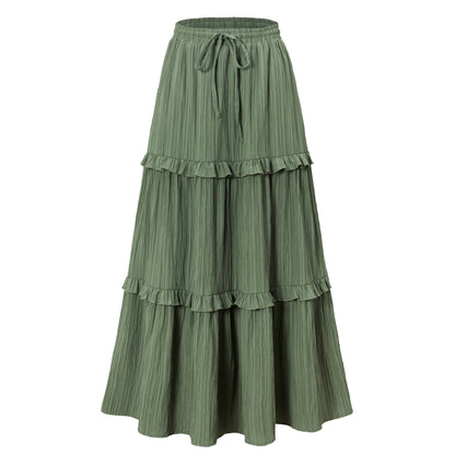 Women's Long Skirt with Ruffles and Elastic Waistband Elegant