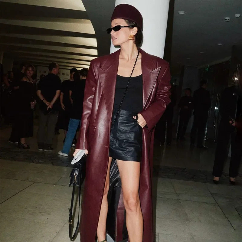 Women's Faux Leather Elegant Slim Coat