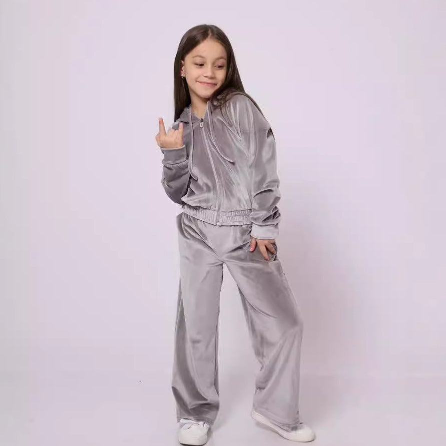 Damen Sportset Velours Kapuze Elastisch - IdealeKleiden