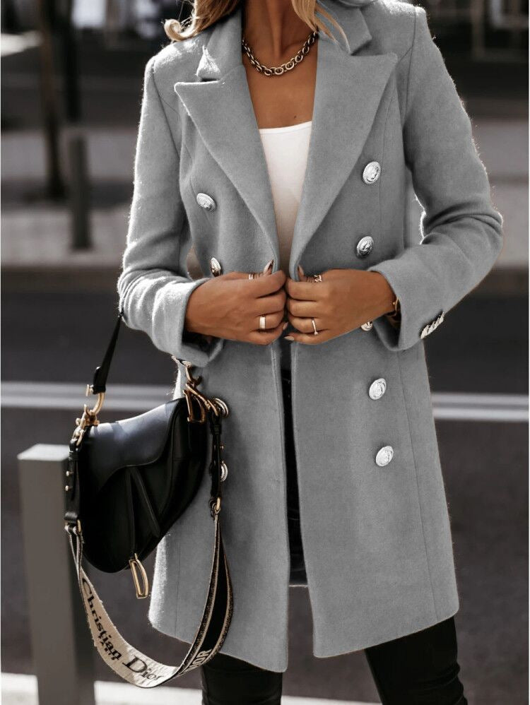 Elegant Blazer Coat Tailored Fit Wool Feel Double-breasted Closure