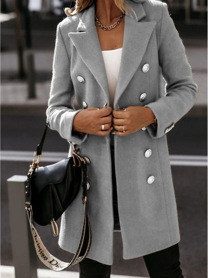 Elegant Blazer Coat Tailored Fit Wool Feel Double-breasted Closure
