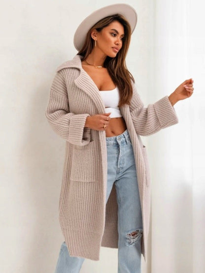 Long Knitted Coat Oversized Wool Blend Hood