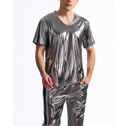 Men's T-Shirt V-Neck Shiny Look Premium Quality