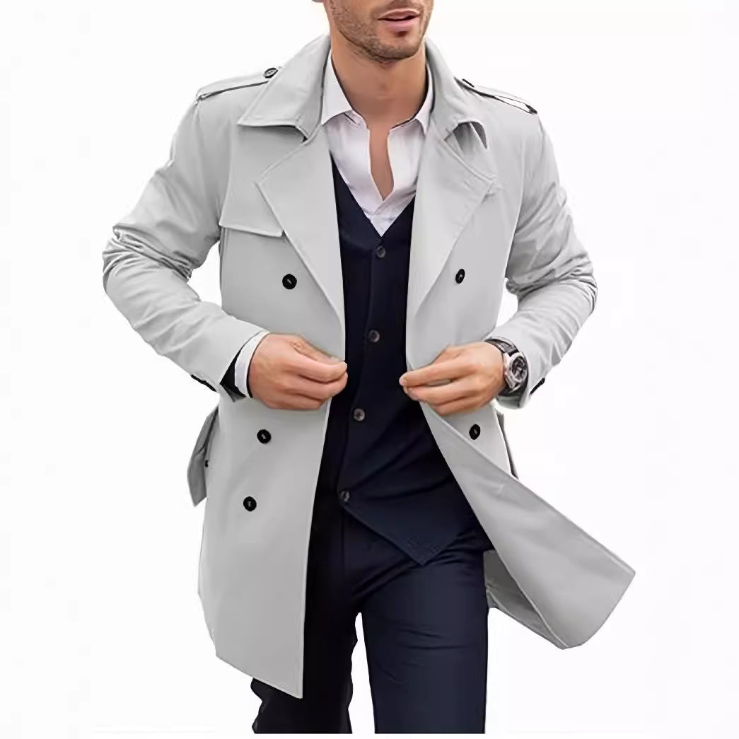 Herren Trenchcoat Elegant Strukturiert Doppelreihen Knöpfe - IdealeKleiden