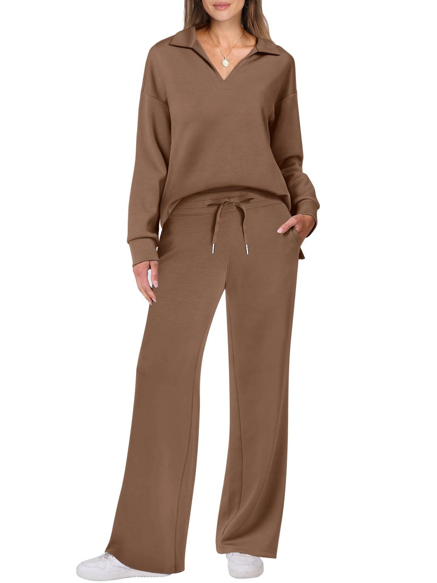 Women's Loungewear Set Elegant V-Neck Loose Fit