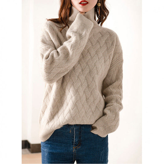 Damen Strickpullover Rollkragen Großgestrickt - IdealeKleiden