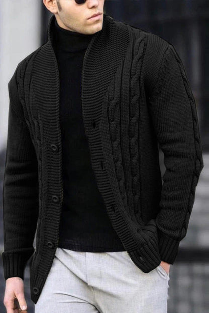 Men's Robust Cable Knit Cardigan Button Fastening