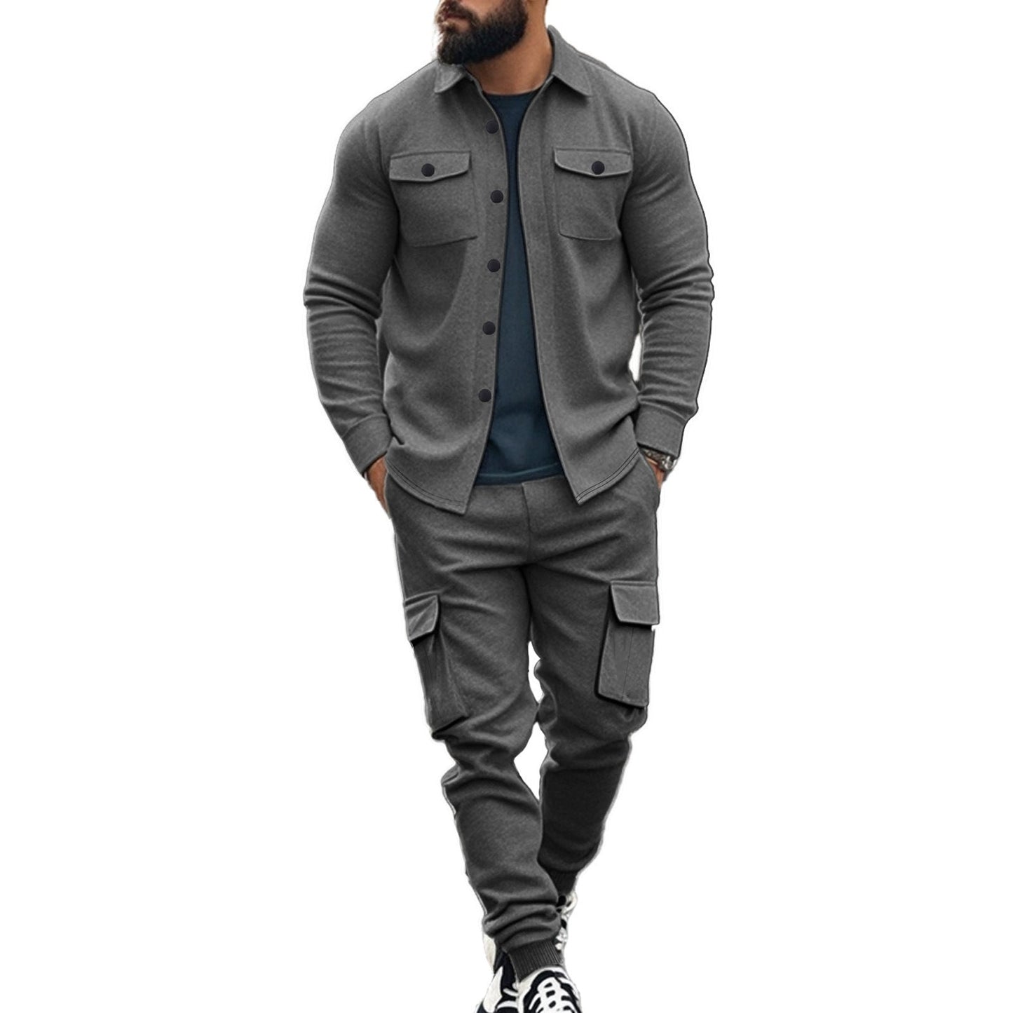 Men's Casual Set: Comfortable Trousers & Casual Shirt