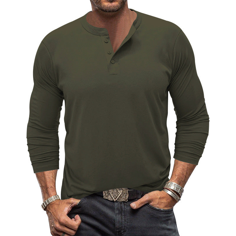 Men's Long-Sleeve T-Shirt with Elegant Button Placket