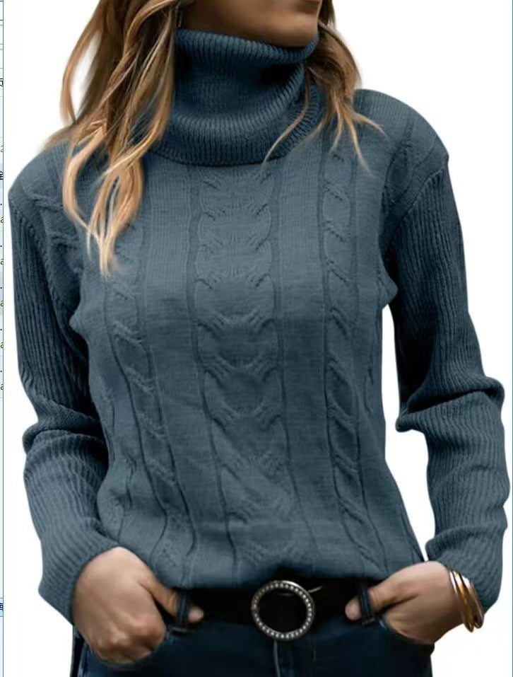 Women's Knitted Jumper Stand-up Collar Cable Knit Elegant