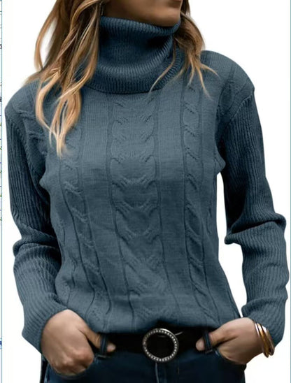 Women's Knitted Jumper Stand-up Collar Cable Knit Elegant